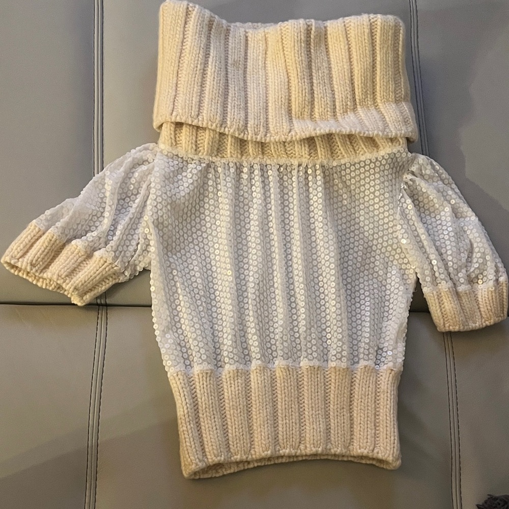 Dolce & Gabbana Cream Sequin Turtleneck Sweater